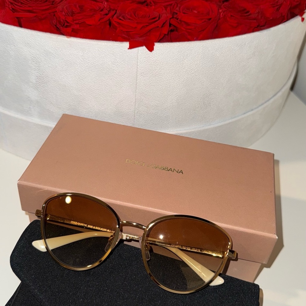 Dolce & Gabbana Gold and Brown Round Women's Sunglasses